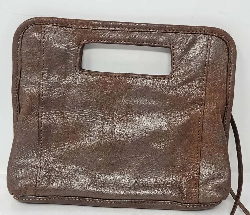 Hobo International ACE Clutch In Patina Distressed Brown Metallic Leather NWOT